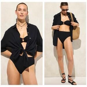 J. Crew Airy Gauze Button-Up Shirt Size Medium Black Oversized 100% Cotton Chic